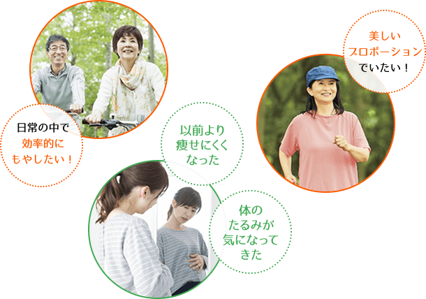 日常の中で効率的にもやしたい! 美しいプロポーションでいたい! 以前より痩せにくくなった 体のたるみが気になってきた
