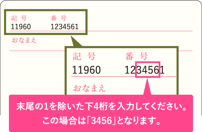 ※ゆうちょ銀行の方は、通帳番号の下4桁